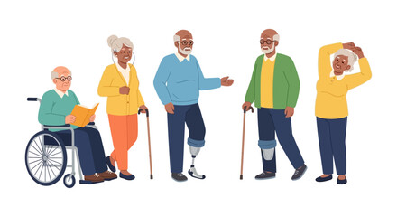 Fototapeta premium Diverse Seniors: Active Lifestyles and Support with Mobility Aids
