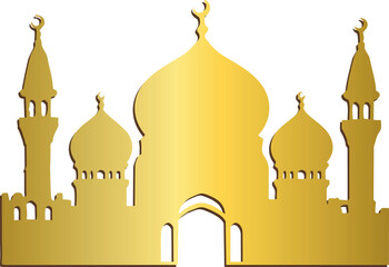 A stylized golden mosque silhouette with domes and minarets on , featuring subtle shading for a bold Islamic architectural design.  © Baby AI