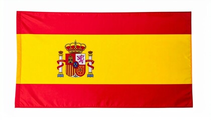 Obraz premium Horizontal tricolor flag with red, yellow, and red stripes featuring coat of arms representing Spain.