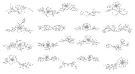 Fototapeta premium Elegant Floral Line Art Ornament Vector on White Background