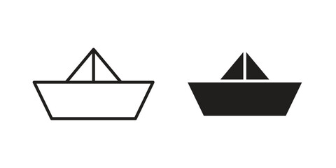 Paper boat icons vector glyph and thin line. Black icons