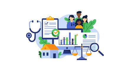 Naklejka premium Integrated Holistic Solutions: Health, Home, Legal & Financial Management with Data Analysis & Community Focus