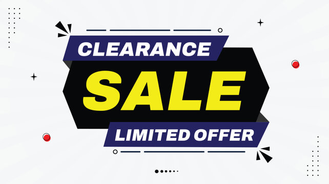 Clearance Sale Banner Template &ndash; Limited Offer, Modern Element Shapes, Yellow, Black, Purple, White Gradient Background, Promotional Vector Design