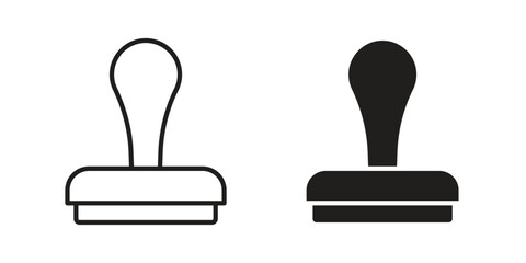 Stamp icons vector glyph and thin line. Black icons