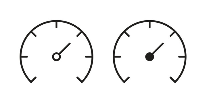 Speedometer icons vector glyph and thin line. Black icons