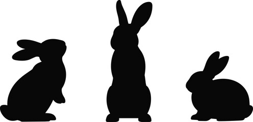 Cute rabbit silhouettes collection, bunny bird vector icons set, various standing and sitting long eared hare shapes on white background © Robbani