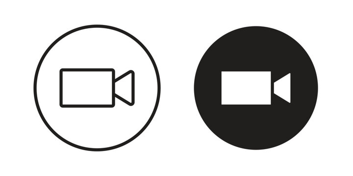 Video call icons vector glyph and thin line. Black icons