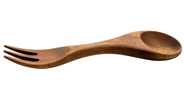 Wooden spork utensil fork spoon isolated on a transparent background