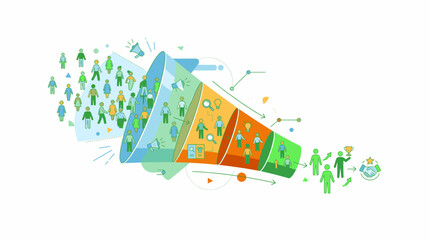 Obraz premium Business Marketing Funnel Converting Diverse People into Customers and Partners with Achievement