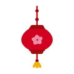 Red Chinese lantern with cherry blossom, flat vector illustration, perfect for Lunar New Year celebrations.