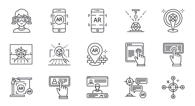 Augmented Reality Icon Set: AR Technology, Virtual World, Digital Interface
