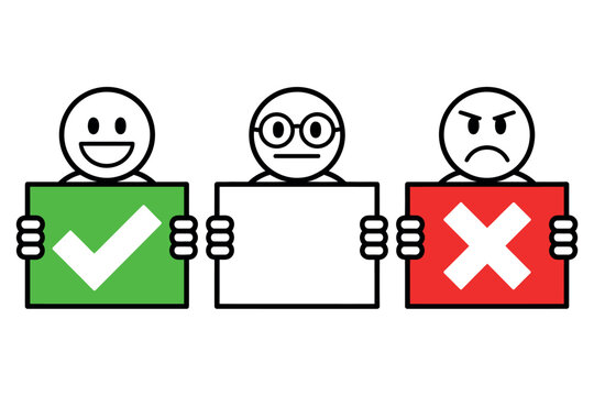 Cartoon characters holding signs yes no maybe