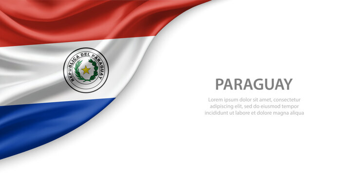 Paraguay Waving National Flag Template Background With Copy Space