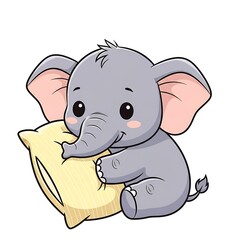 Obraz premium Cute cartoon elephant with pillow.