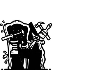 Fototapeta premium A detailed illustration of a chair with upholstery tools and a hammer
