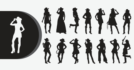 Collection of cowgirl silhouettes in various dynamic poses © Graphicclick