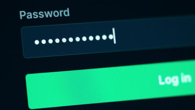Password entry field. Close up computer screen stop motion match cut animation.