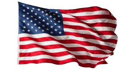 Obraz premium A vibrant and billowing american flag is dramatically displayed against a plain white background