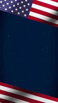 Vertical USA Flag Border Background. Top and Bottom Waving Stars and Stripes with Large Center Copy Space for 4th of July News and Event Announcements