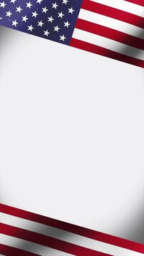 Vertical USA Flag Border Background. Top and Bottom Waving Stars and Stripes with Large Center Copy Space for 4th of July News and Event Announcements