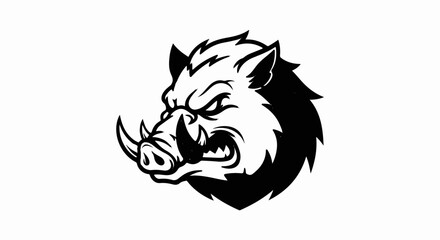 Obraz premium Fierce black and white wild boar head graphic, snarling with sharp tusks