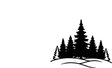 Fototapeta premium Silhouette of evergreen trees on a snowy landscape, simple black and white illustration