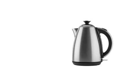 Obraz premium Stainless steel electric kettle with black handle and base isolated on a transparent background