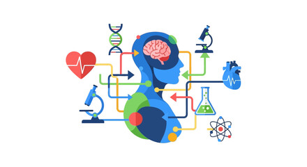 Fototapeta premium Science and Human Health: Integrated Research, Brain, DNA, and Medical Technology Concept