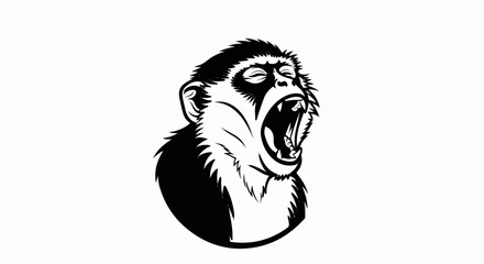 Fototapeta premium A stylized, roaring monkey head with its mouth wide open, sharp teeth visible