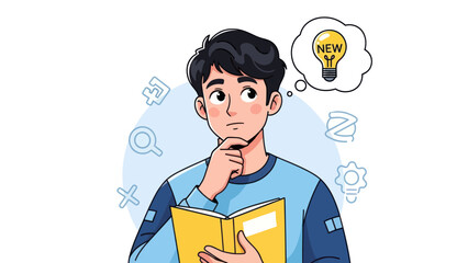 Young man pondering with new idea thinking about innovation and creativity © dadaguson