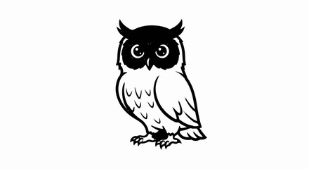 Obraz premium A simple, stylized black and white illustration of an owl with large round eyes and ear tufts