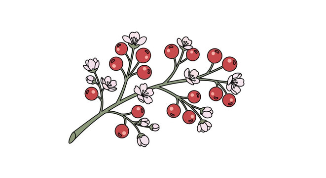  Professional Vector Icon of a Charming Winterberry Branch with Hand-Drawn Flowing Outlines. transparent.