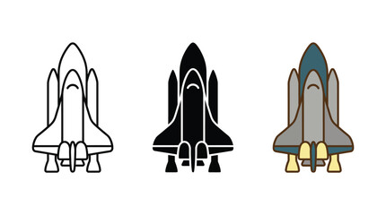 Space Shuttle Vector Illustration Set Isolated on White Background