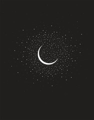 Ramadan background. Moon and a lot of star with black background. vector moon and stars. Eid and Ramadan greetings © suman