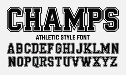 Fototapeta premium Champs Athletic Varsity Font with Bold Block Letters and Black Outline for Sports Team Branding and Collegiate Apparel Design