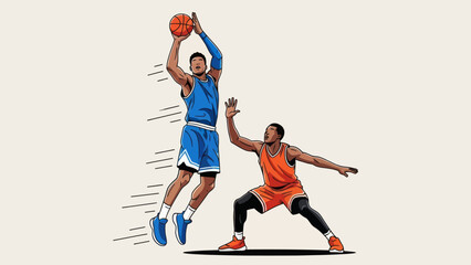 Basketball players in action dunk shot illustration on neutral background © Fa