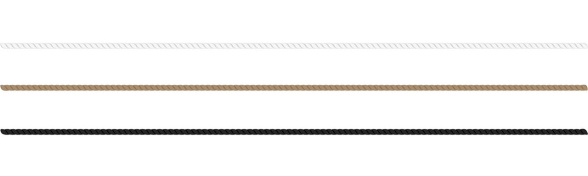 Twisted rope string overlay png on transparent background with realistic textile cord thread wool horizontal line for design decoration and craft mockup