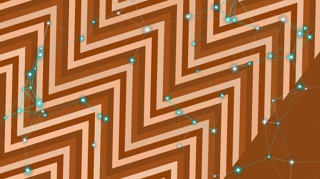 Abstract brown zigzag pattern with glowing network connection dots