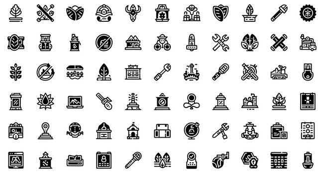 Collection of Business, Technology, and Nature Icons - Vector Set