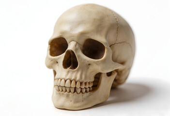 Anatomical human skull face detail side view showing bone structure and empty eye sockets