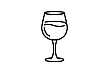 Simple Line Drawing of Wine Glass with Water, Minimalist Illustration Style