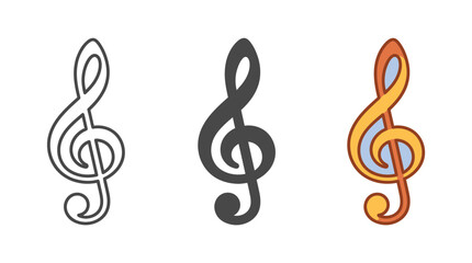 Obraz premium Treble Clef Music Symbols in Various Colors and Styles Isolated on White Background