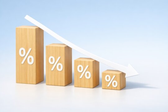 Downward Trend: Illustrating a downward trend with a sequence of percentage blocks and a declining arrow, representing the concept of financial decrease or negative progression. 