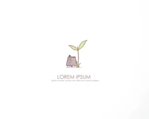 Hand-drawn cozy cottage on young sprout stem. Minimal whimsical doodle style vector illustration for greeting cards, posters, nature themes and new beginnings designs. © elinacious