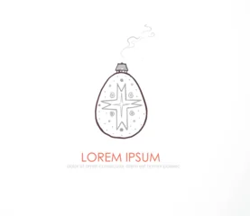 Hand-drawn cozy cottage on top of decorated Easter egg with chimney smoke. Whimsical doodle vector illustration for holiday greeting cards, spring posters and festive designs. © elinacious