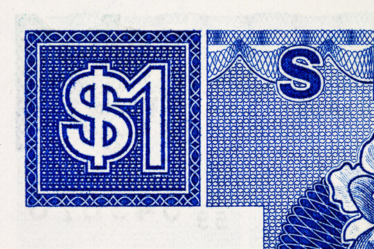 Macro Close-up of 1 Dollar Banknote Singapore. Denomination Symbol one dollar. Singapore money.