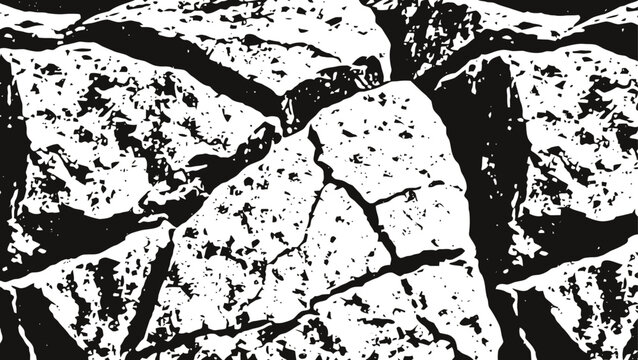 Close up of cracked rock surface texture in monochrome, natural stone pattern detail