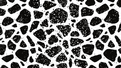 Fototapeta premium Black and white terrazzo pattern with irregular stone chips scattered on white background