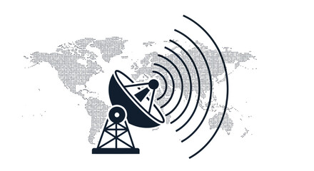 Fototapeta premium Global Connectivity: A sleek satellite dish sends and receives signals, its curved surface focused on the world, symbolizing seamless communication across borders.