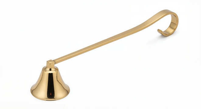 Gold candle snuffer with elegant design on white background
